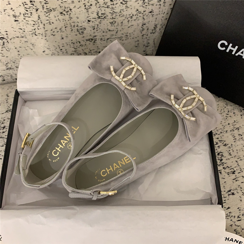 Ch**el mary janes grey velvet flats with strass & metal