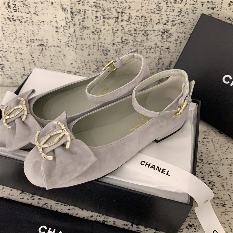 Ch**el mary janes grey velvet flats with strass & metal