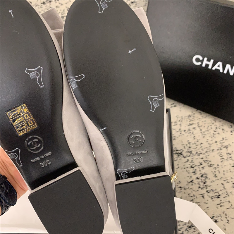 Ch**el mary janes grey velvet flats with strass & metal