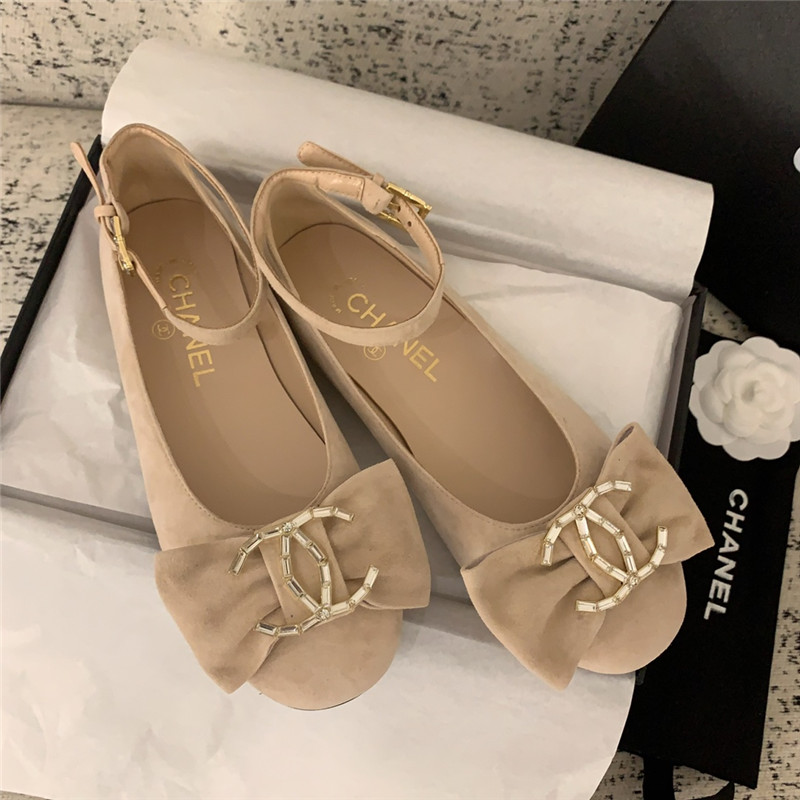 Ch**el mary janes nude velvet flats with strass & metal