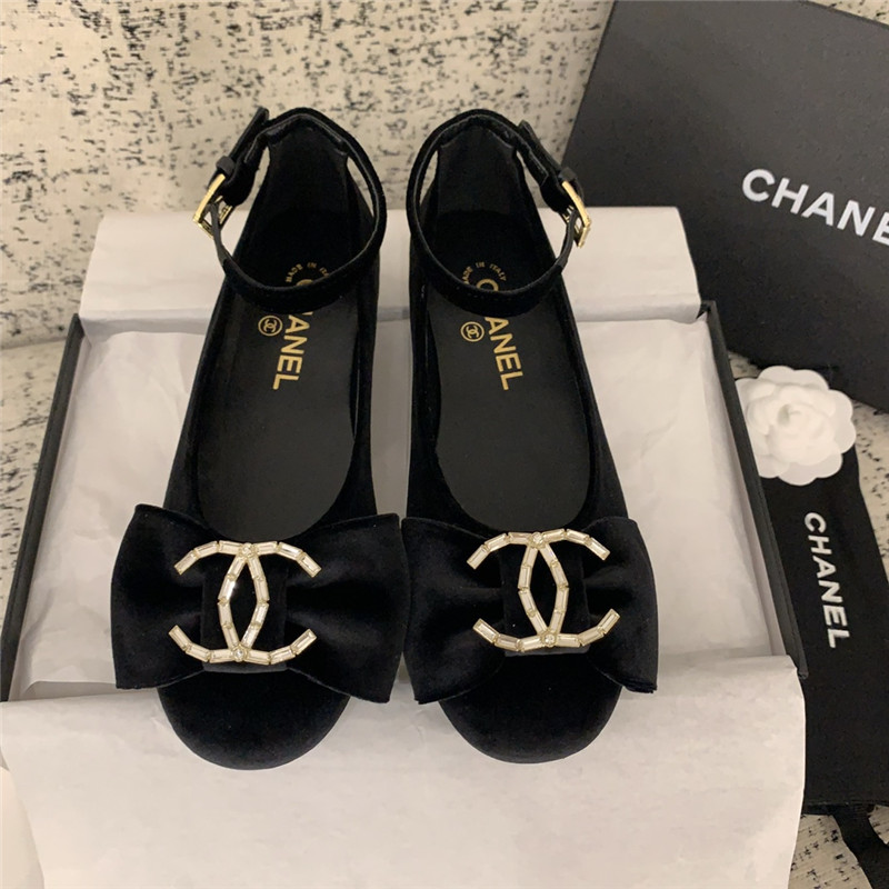 Ch**el mary janes black velvet flats with strass & metal