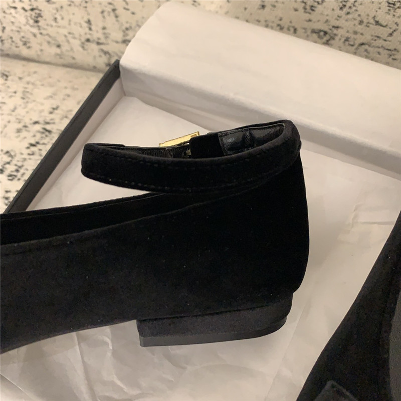 Ch**el mary janes black velvet flats with strass & metal