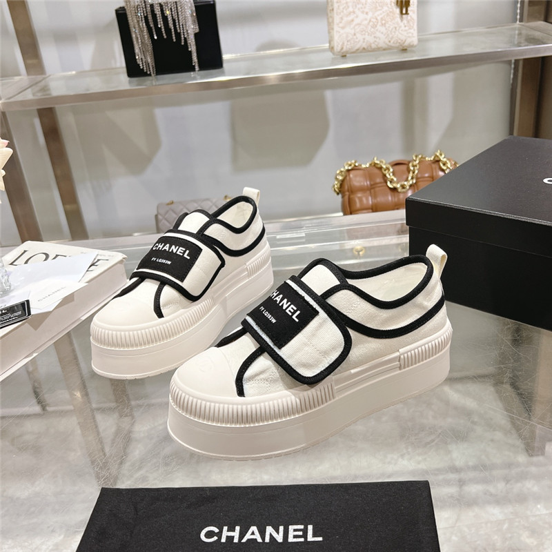 Ch**el white canvas velcro sneakers
