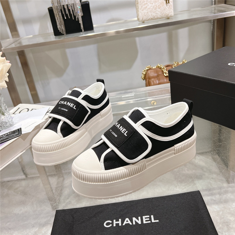 Ch**el black and white canvas velcro sneakers