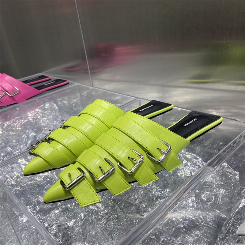 Ba1en*iaga green belt pointed toe mules