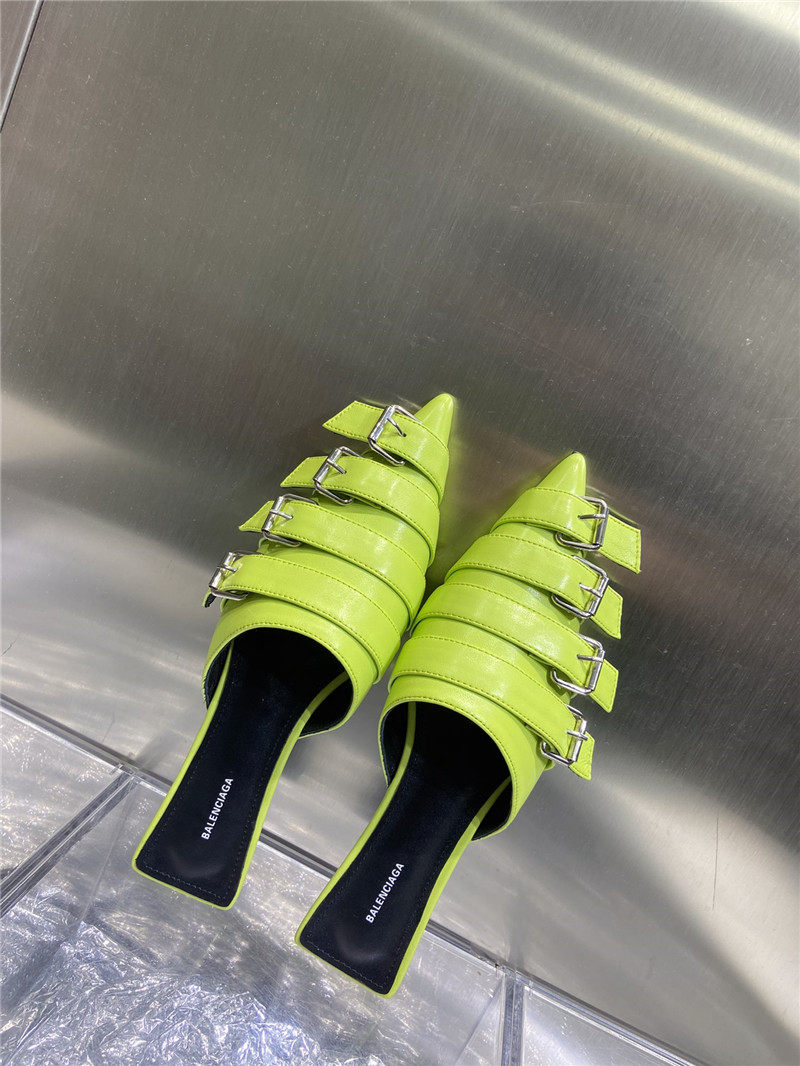 Ba1en*iaga green belt pointed toe mules
