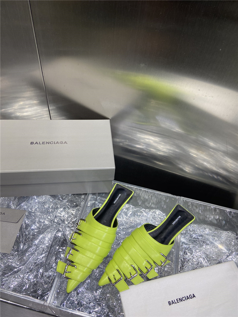 Ba1en*iaga green belt pointed toe mules