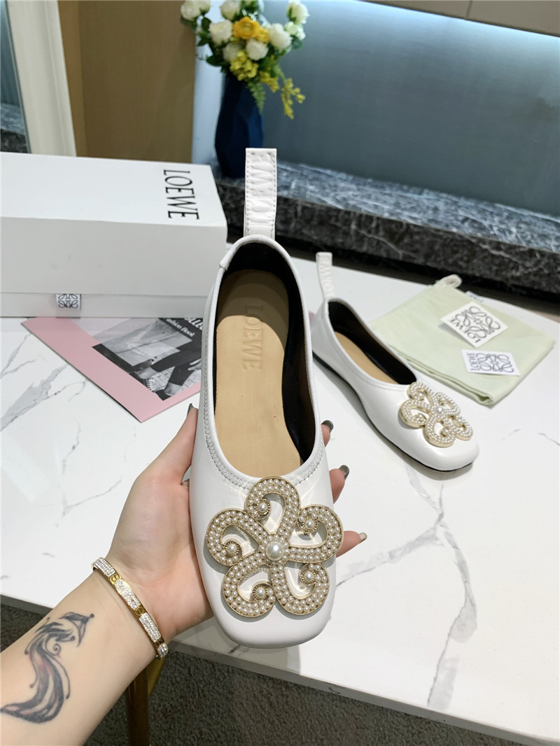 L0ew* floral embellished ballet flats white