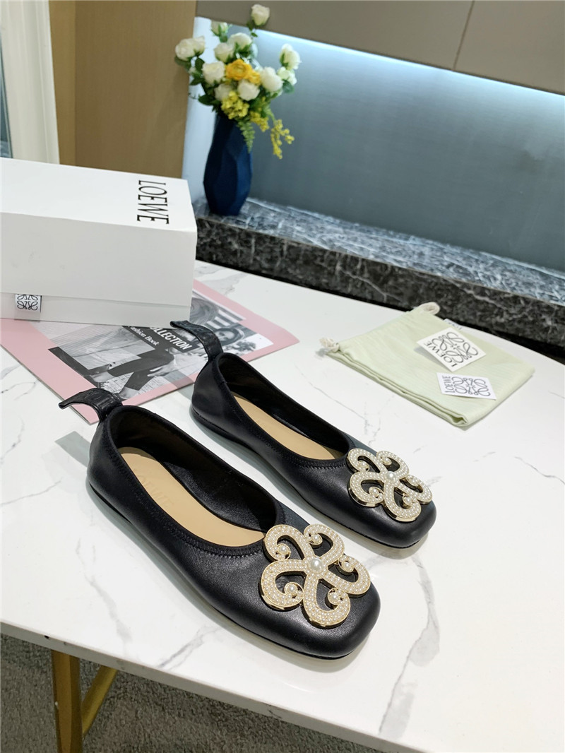 L0ew* black floral embellished ballet flats