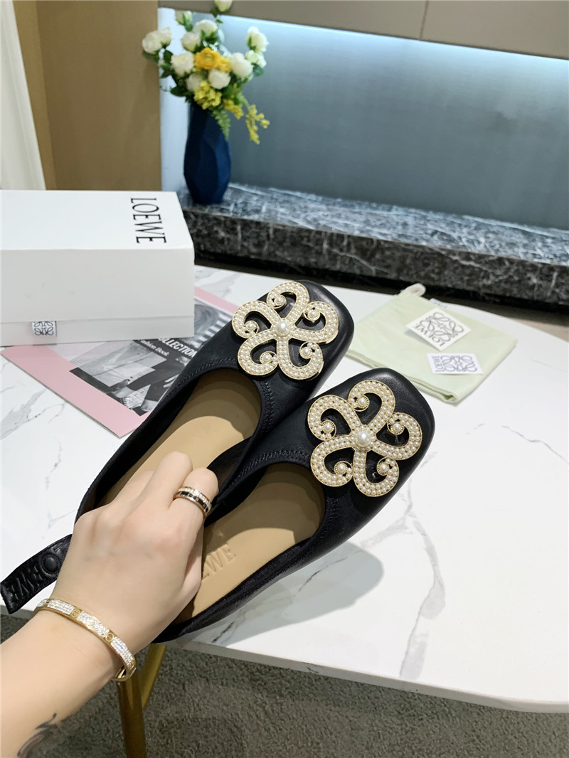 L0ew* black floral embellished ballet flats