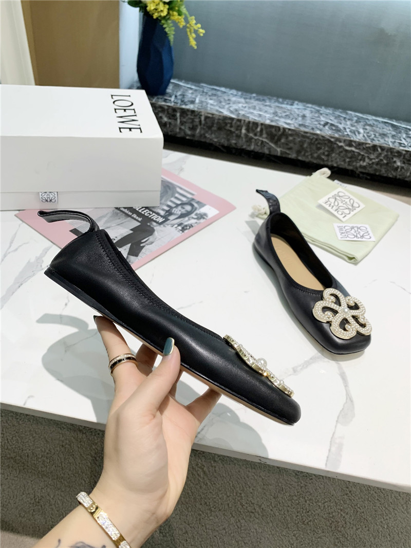 L0ew* black floral embellished ballet flats