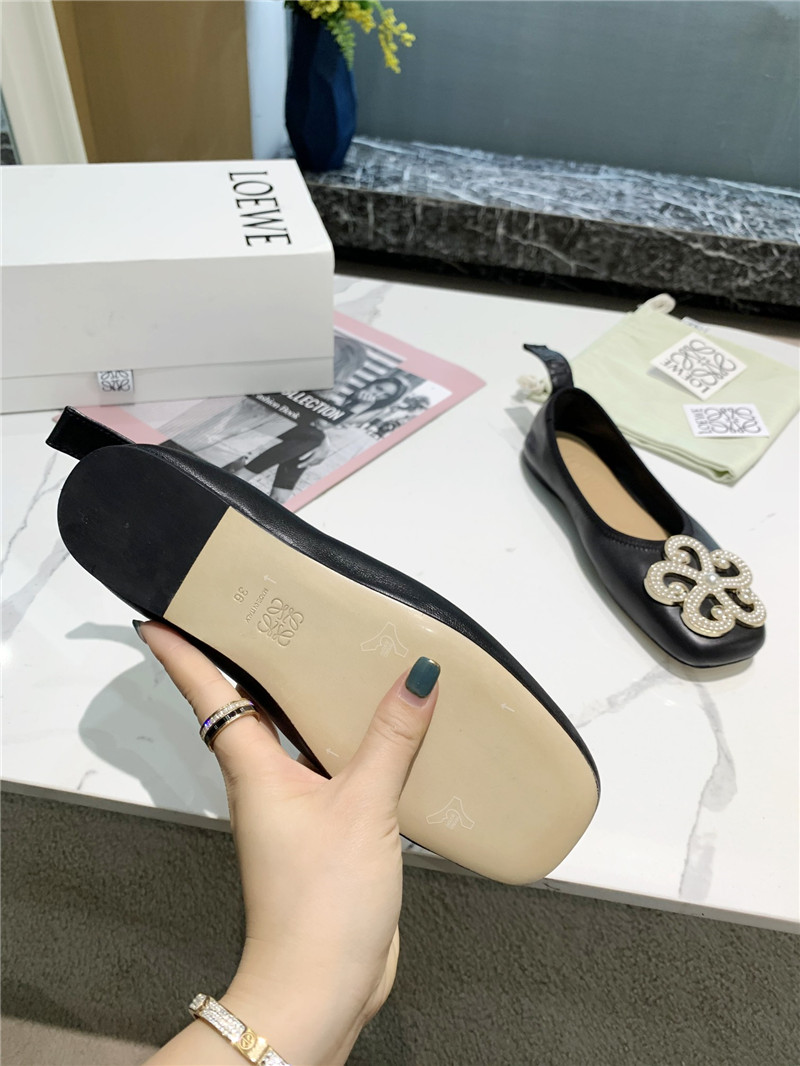 L0ew* black floral embellished ballet flats