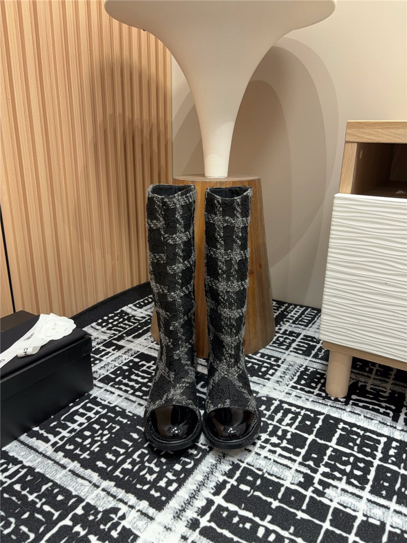 Ch**el tweed check high boots