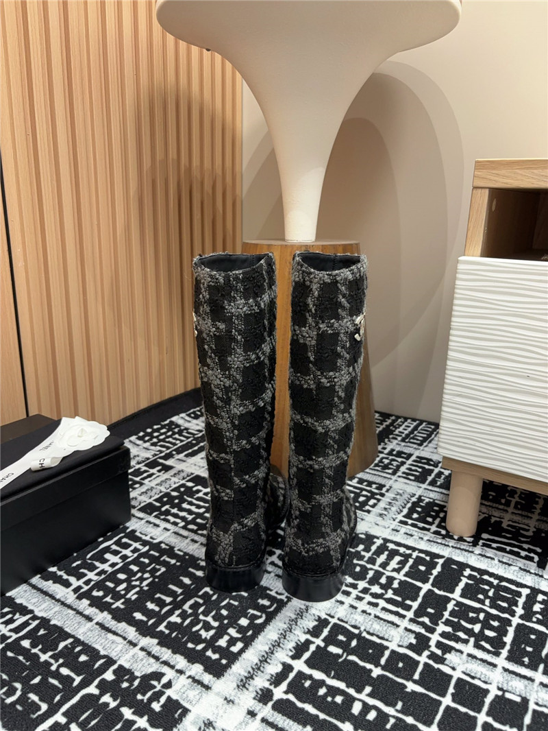 Ch**el tweed check high boots