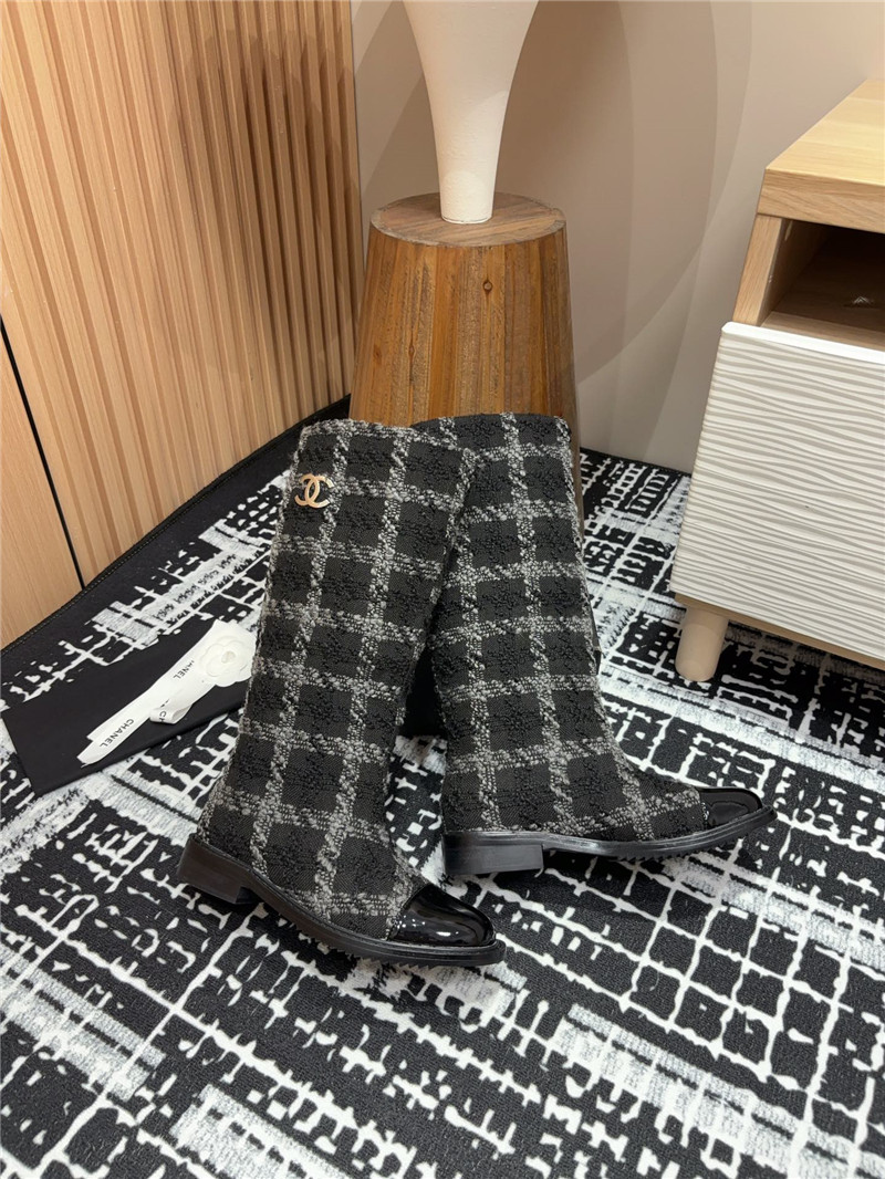 Ch**el tweed check high boots