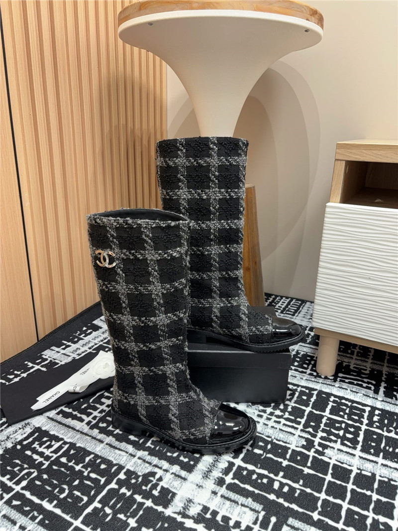 Ch**el tweed check high boots