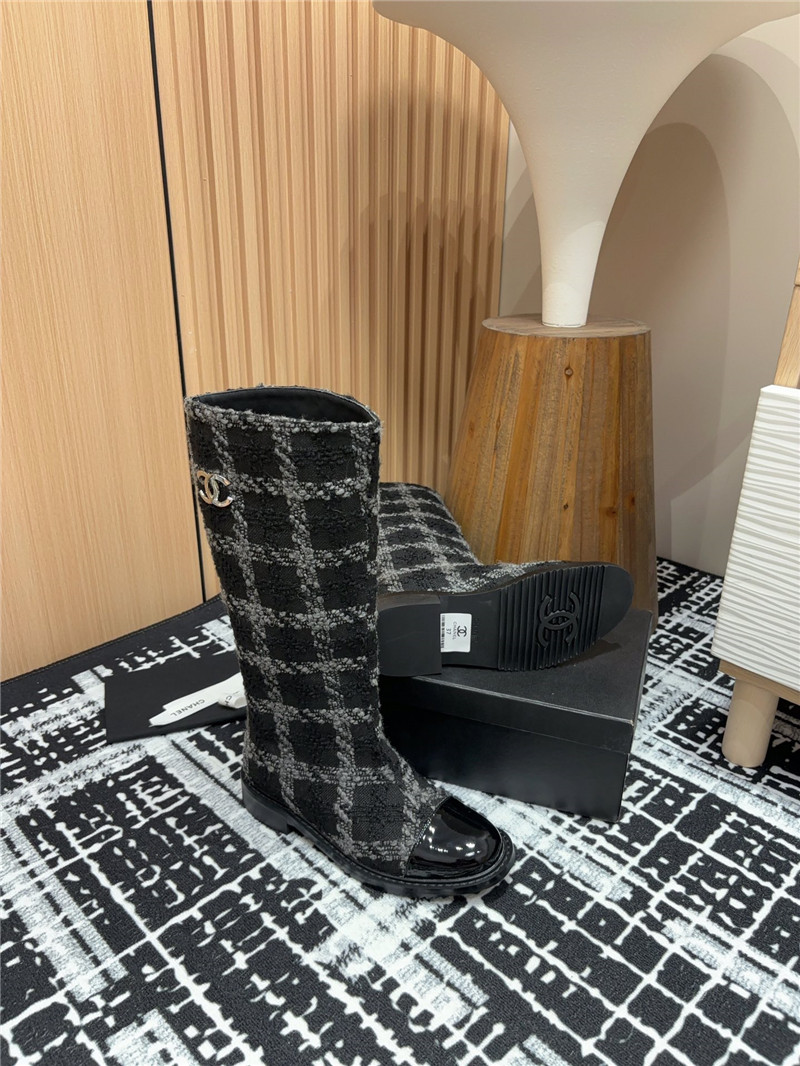 Ch**el tweed check high boots