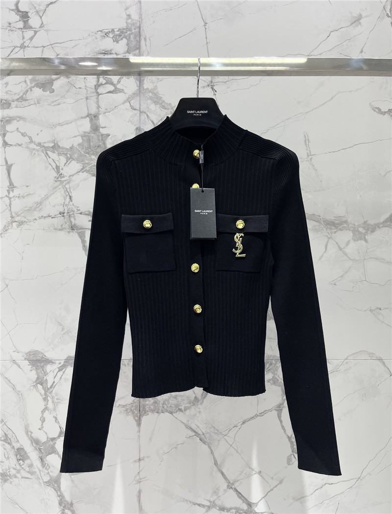 Y51 gold button crop knit cardigan in black