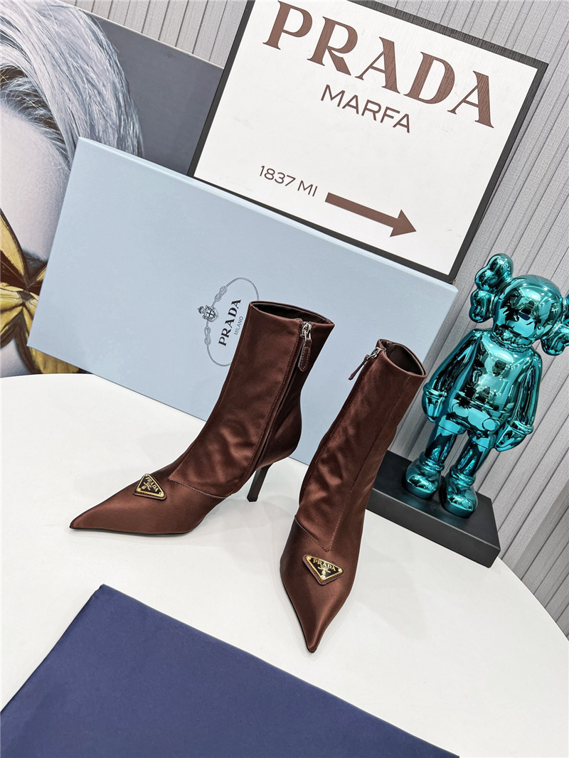 Pra*a brown satin knee high heel boots