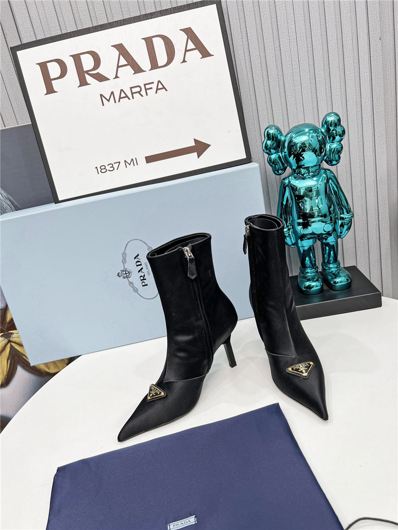 Pra*a black satin knee high heel boots