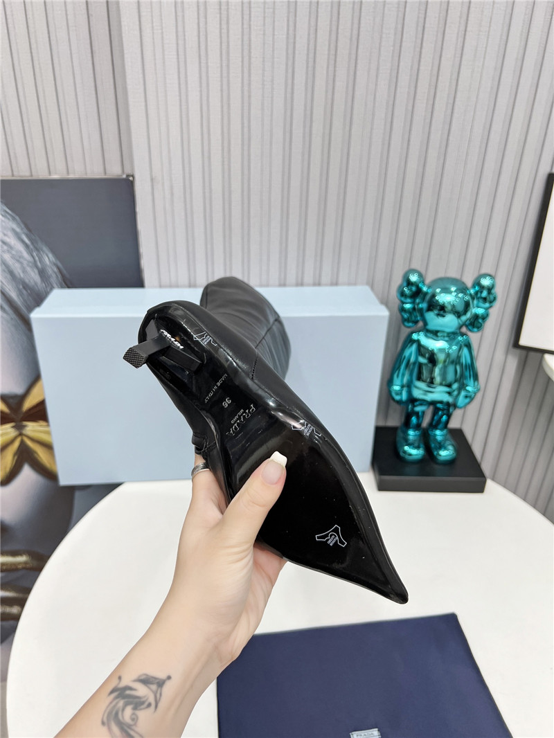 Pra*a black calfskin heel knee high boots