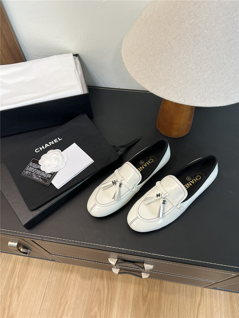 Ch**el tassel moccasin loafers in white smooth leather