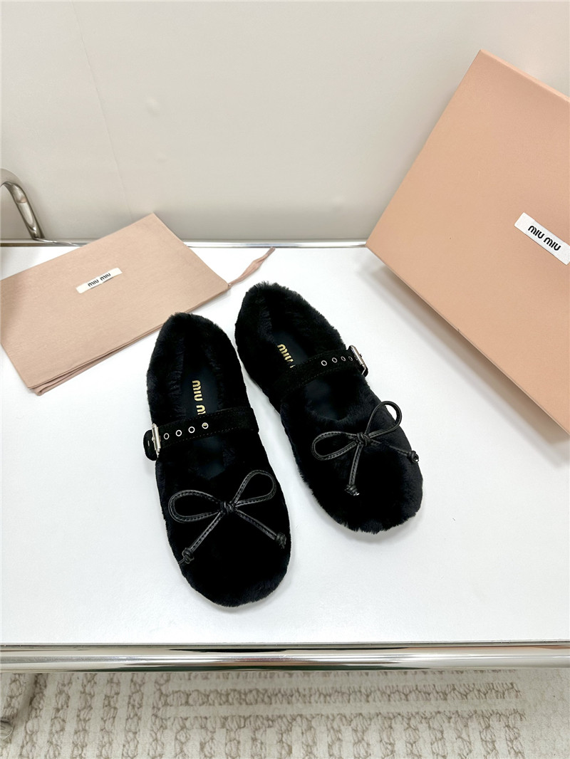 Miu Miu Black Shearling Ballerinas