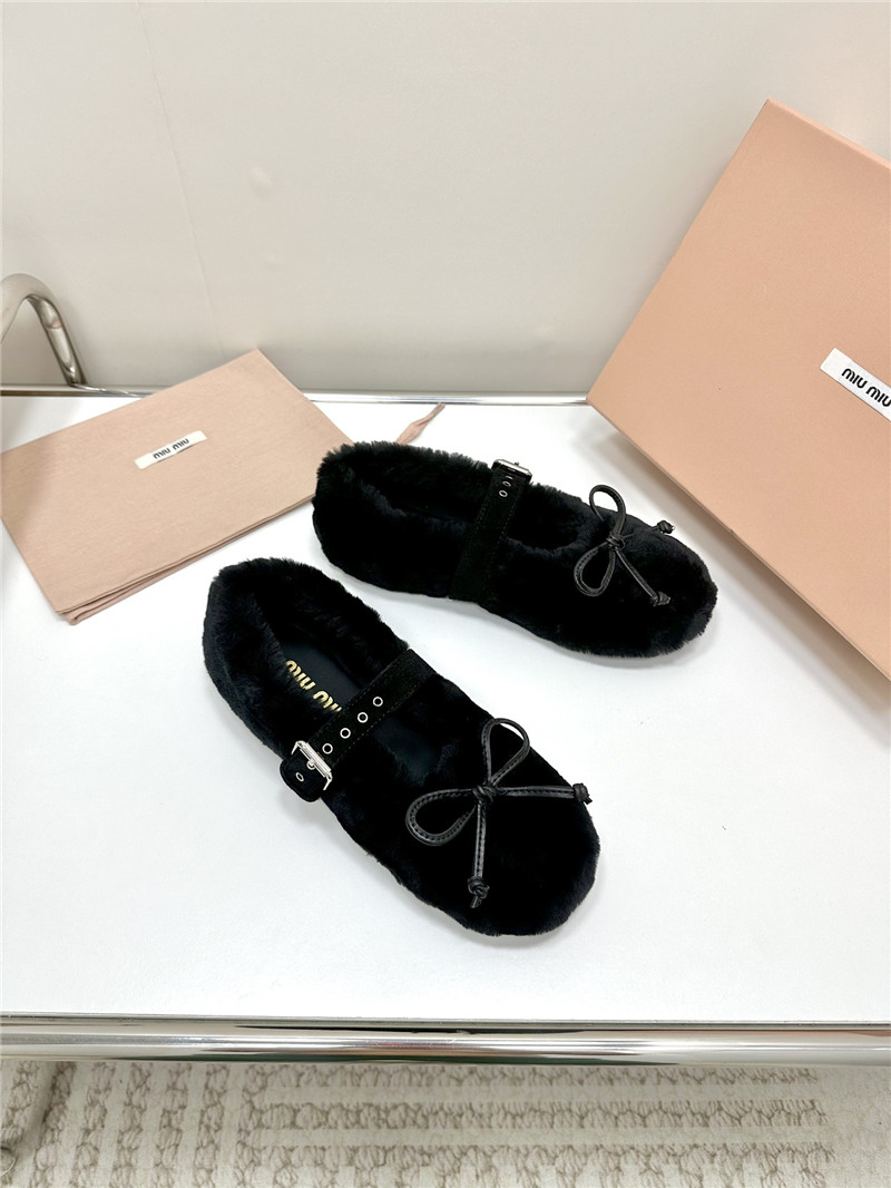 Miu Miu Black Shearling Ballerinas