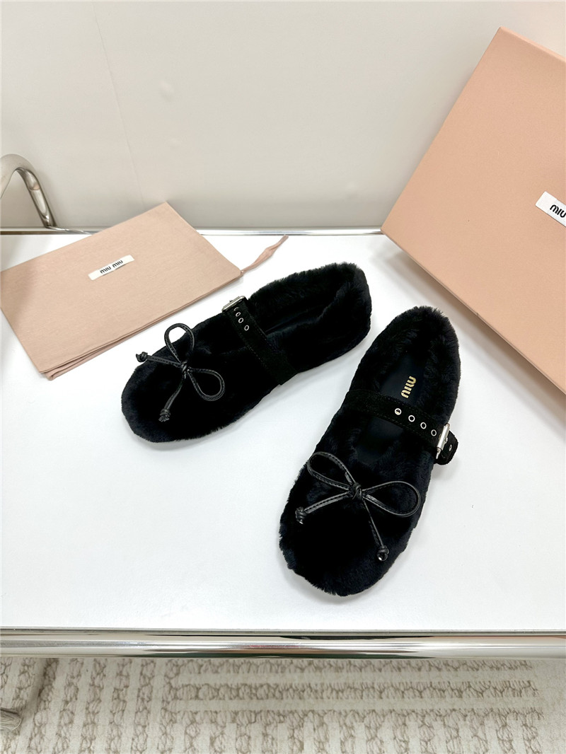 Miu Miu Black Shearling Ballerinas