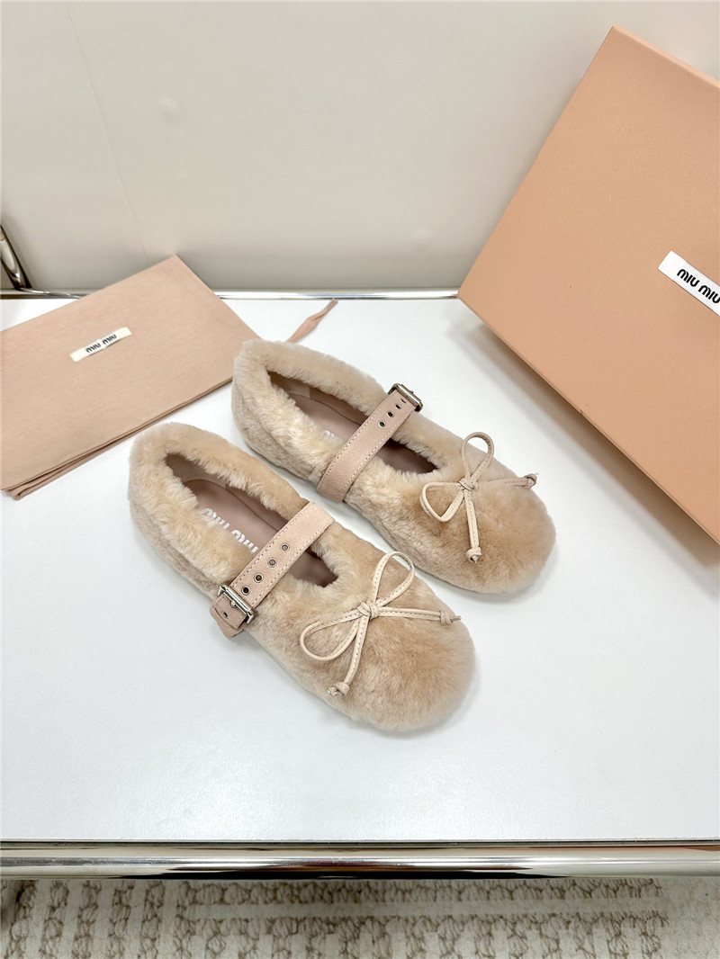 Miu Miu Beige Shearling Ballerinas