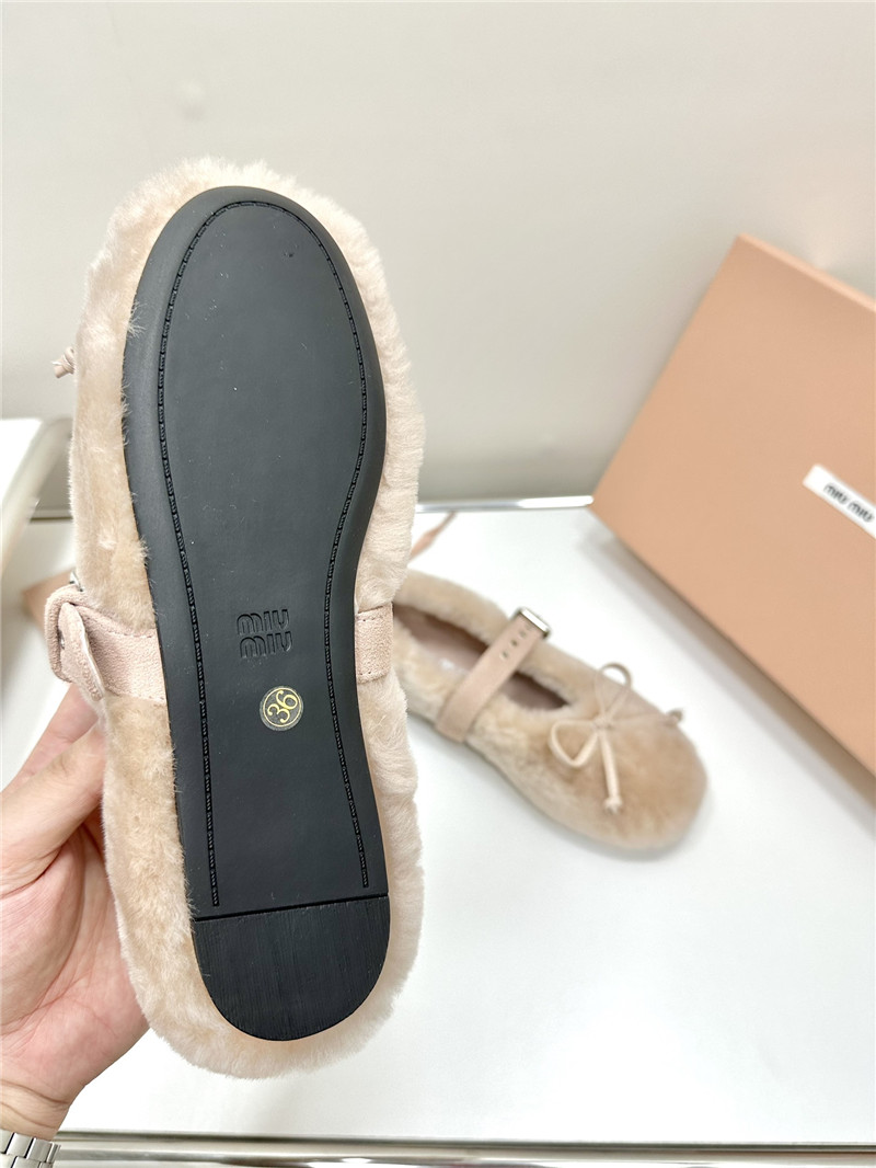 Miu Miu Beige Shearling Ballerinas