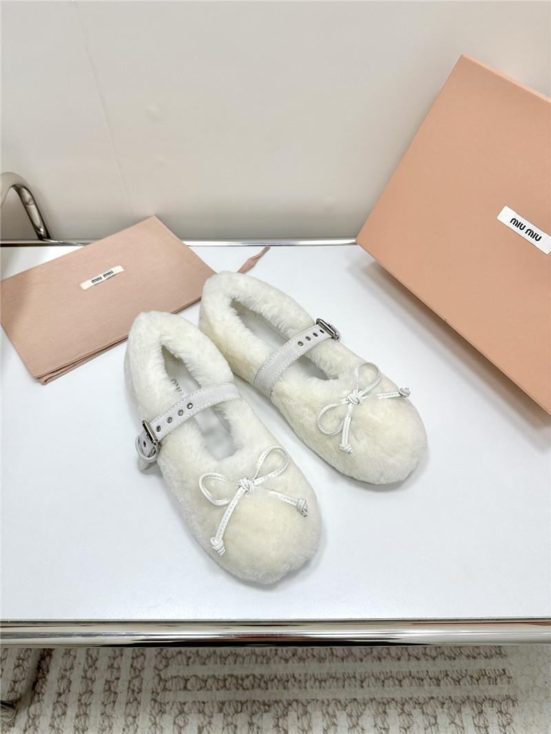 Miu Miu Natural Shearling Ballerinas