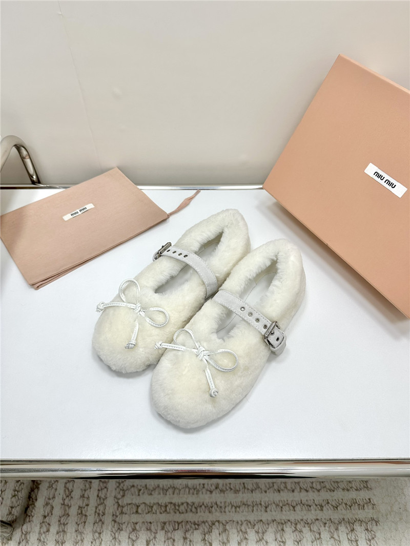 Miu Miu Natural Shearling Ballerinas