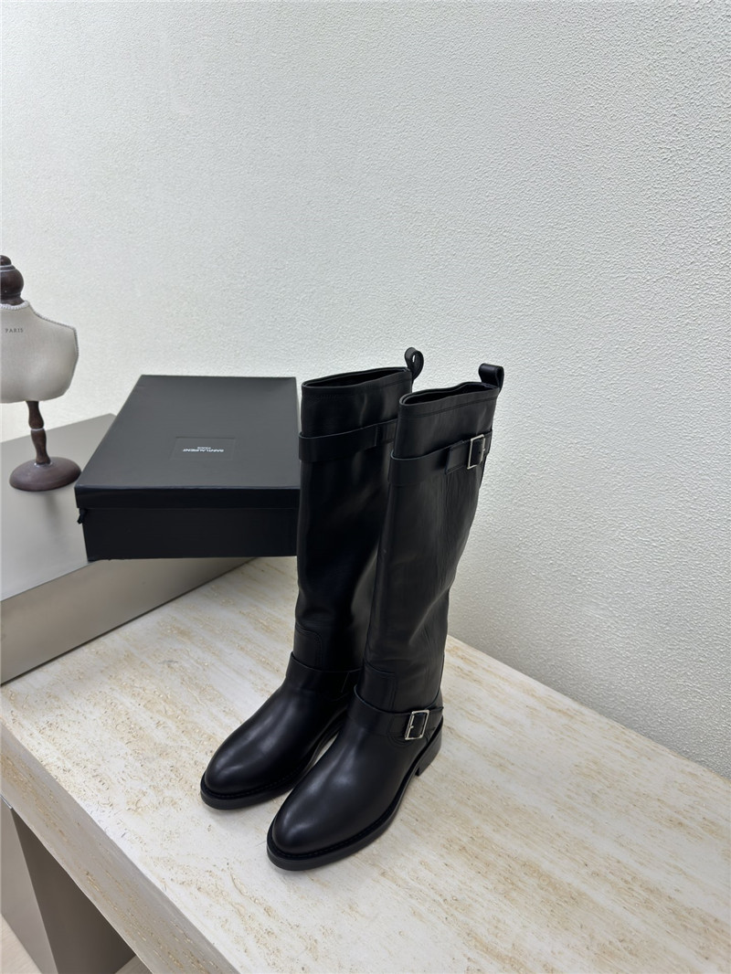 Sa1nt Lau*nt black leather buckle biker boots