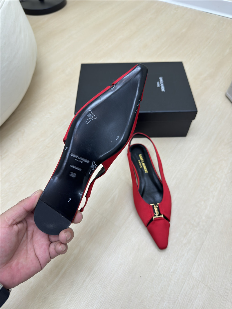 Y51 babylone red satin crepe slingback flats