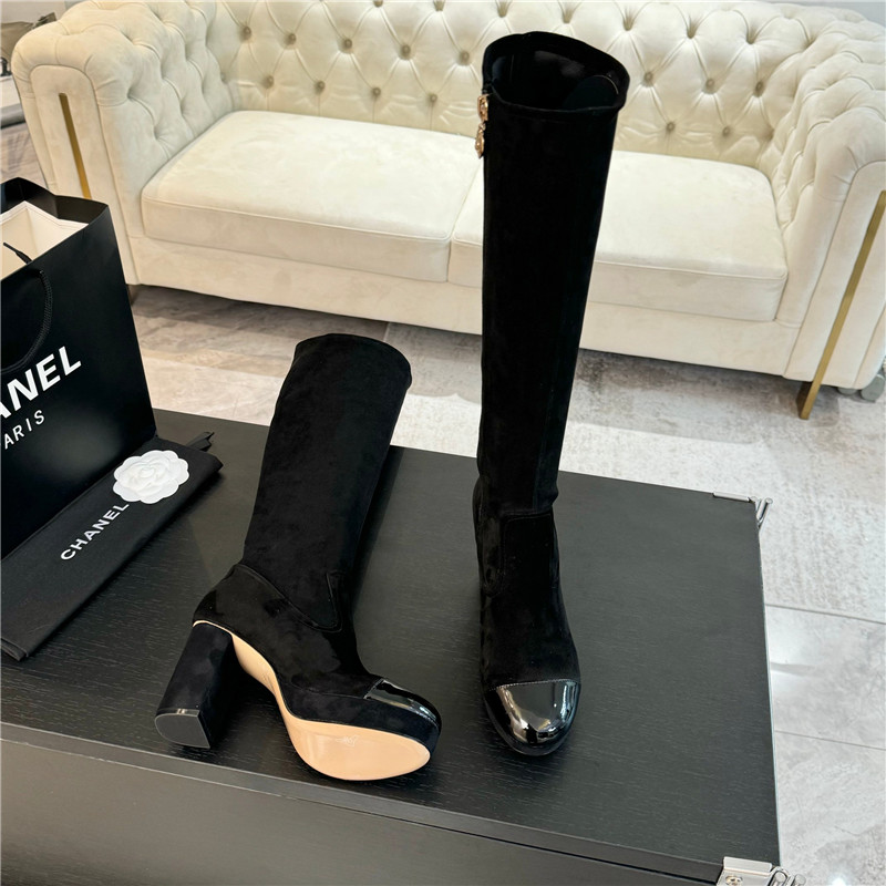 Ch**el black suede leather knee high boots