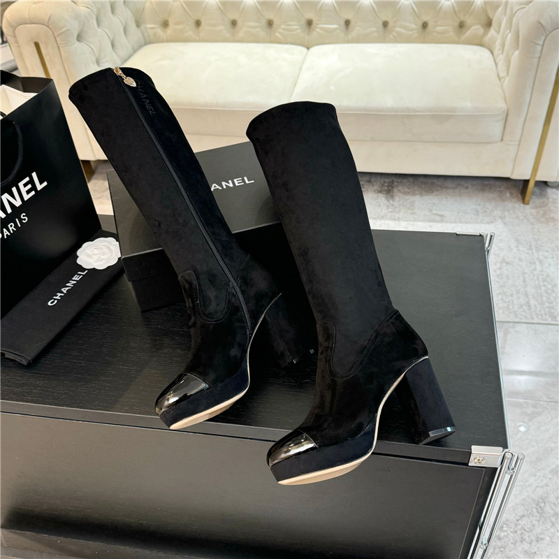 Ch**el black suede leather knee high boots