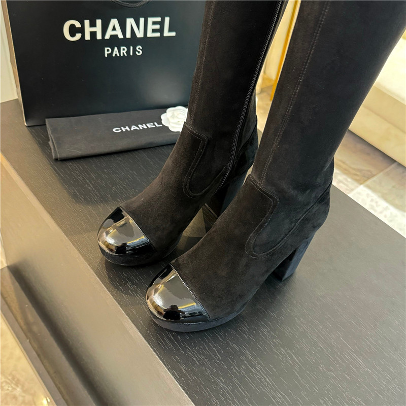 Ch**el black suede leather knee high boots