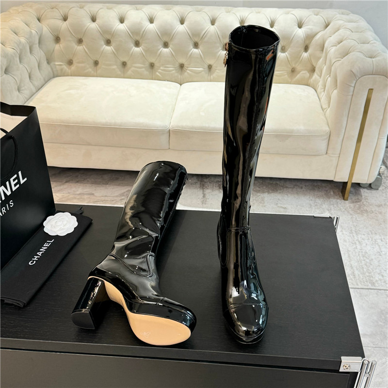 Ch**el patent leather knee high boots