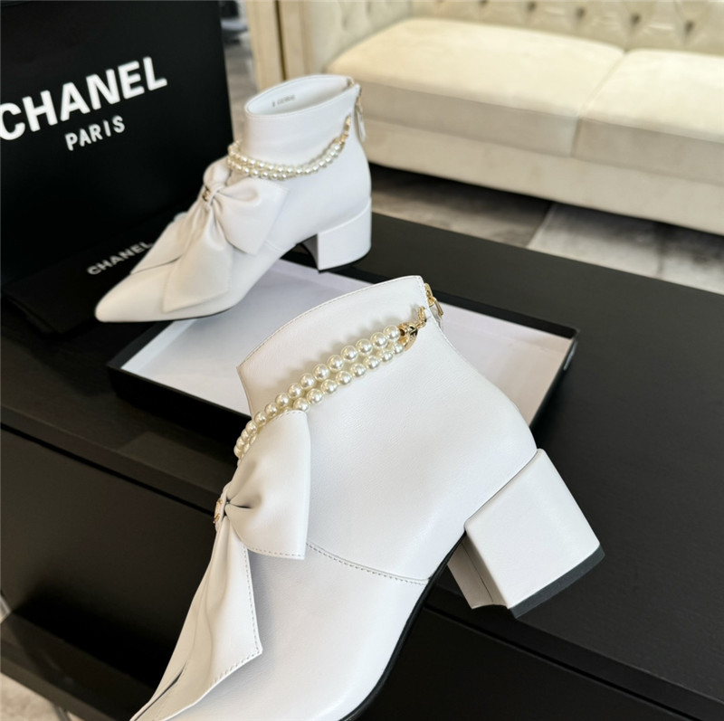 Ch**el pointed toe pearl bow ankle boots