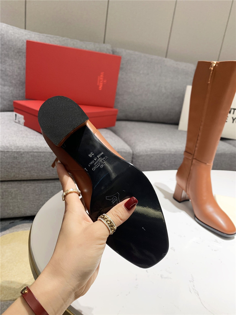 Va1e*ntin0 vlogo signature brown leather knee-high boots