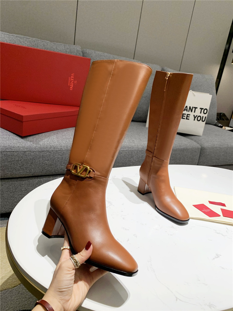 Va1e*ntin0 vlogo signature brown leather knee-high boots