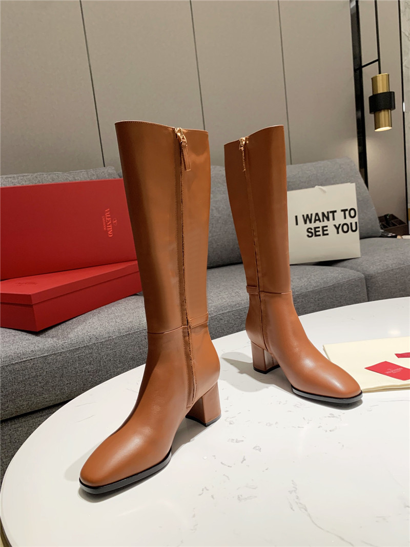 Va1e*ntin0 vlogo signature brown leather knee-high boots