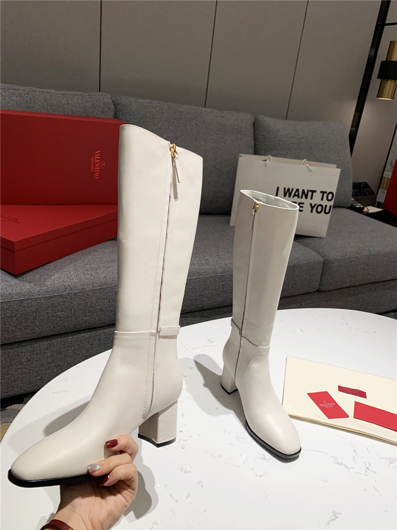 Va1e*ntin0 vlogo signature white leather knee-high boots