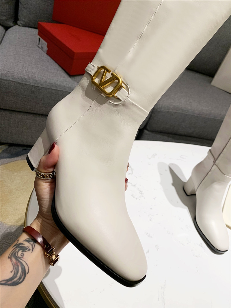 Va1e*ntin0 vlogo signature white leather knee-high boots