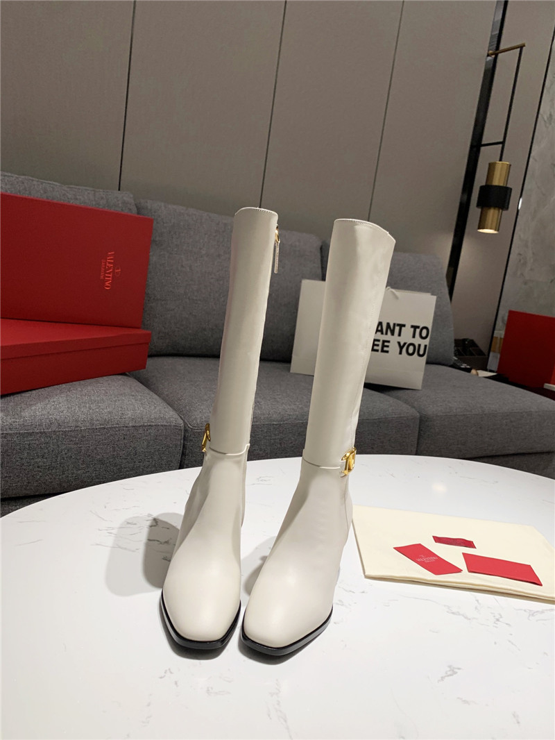 Va1e*ntin0 vlogo signature white leather knee-high boots