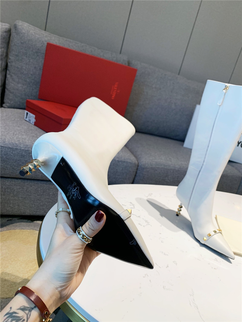 Va1e*ntin0 studded heeled white calfskin knee-high boots