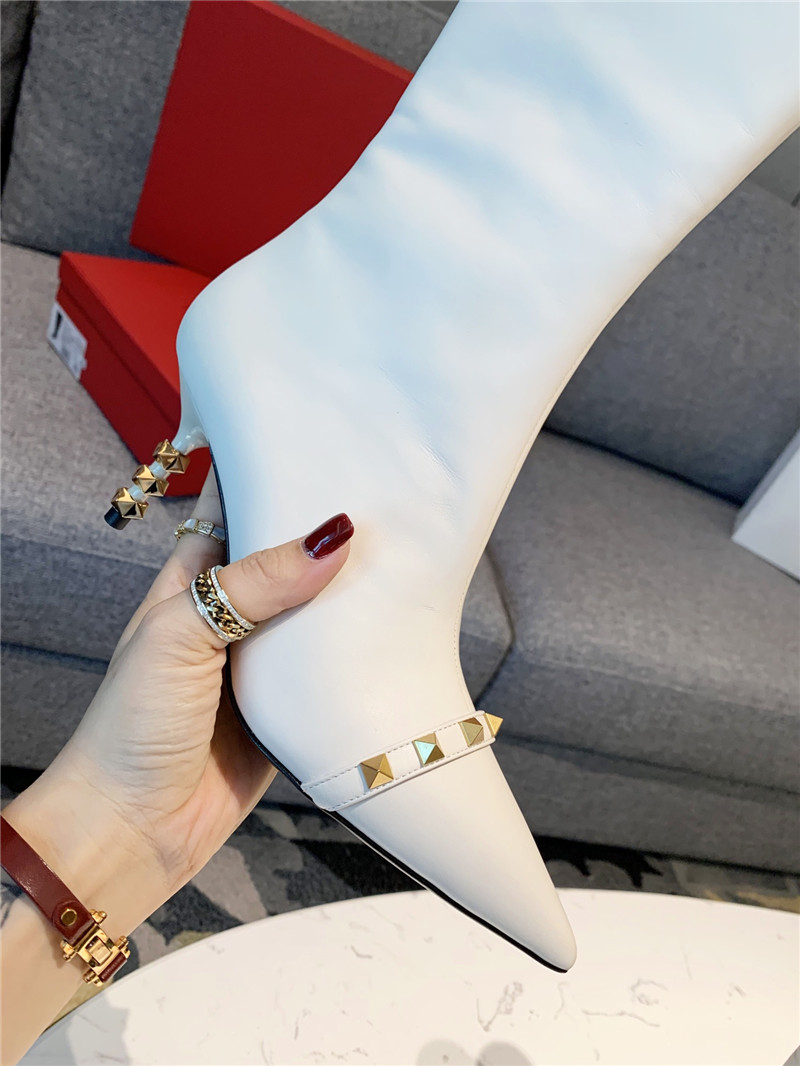 Va1e*ntin0 studded heeled white calfskin knee-high boots