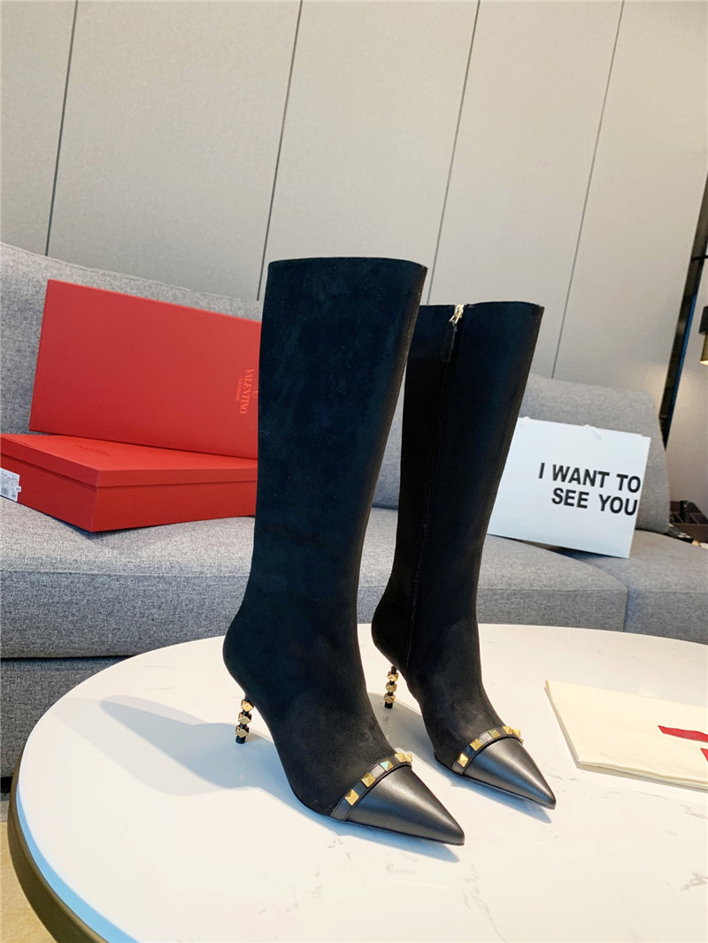 Va1e*ntin0 studded heeled suede knee-high boots