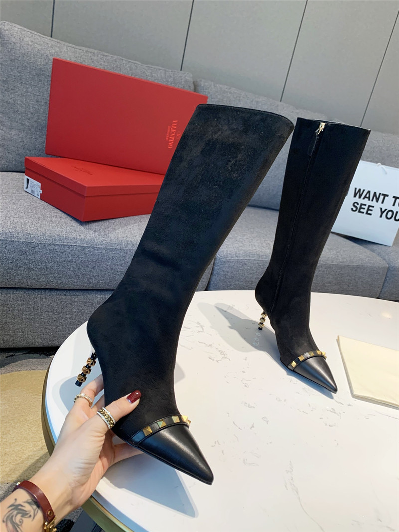 Va1e*ntin0 studded heeled suede knee-high boots